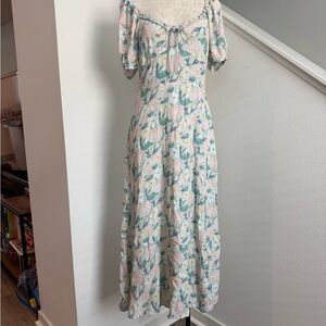 ASTR the Label Floral Puff Sleeve Pastel Maxi Dress Size Medium Coquette cottage